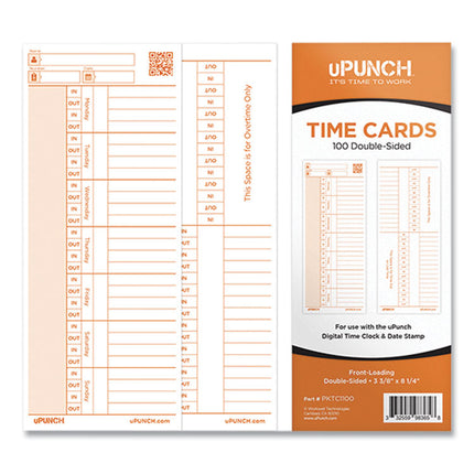 Time Card for PK1100 Time Clock, Two Sides, 3.38 x 8.25, 100/Pack