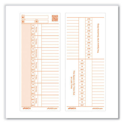 Time Card for PK1100 Time Clock, Two Sides, 3.38 x 8.25, 100/Pack