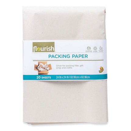 100% Recycled Paper Packing Sheets, 24" x 24", Natural, 20/Pack