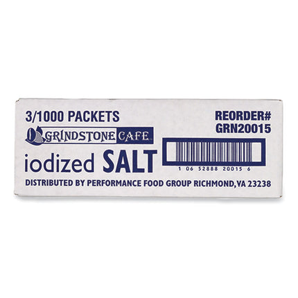 Grindstone Iodized Salt, 0.02 oz Packet, 1,000/Bag, 3 Bags/Carton