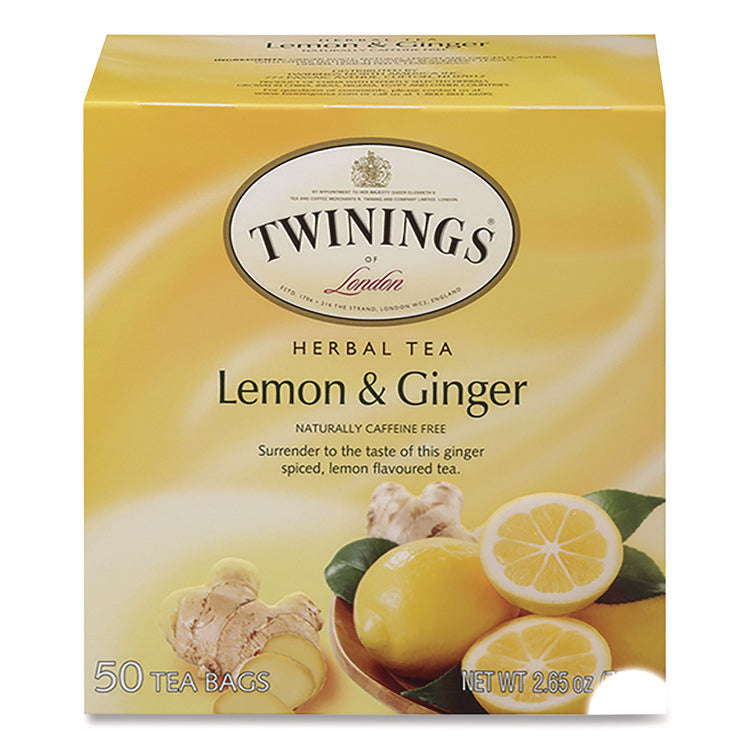 Tea Bags, Lemon and Ginger, 2.65 oz, 50/Box