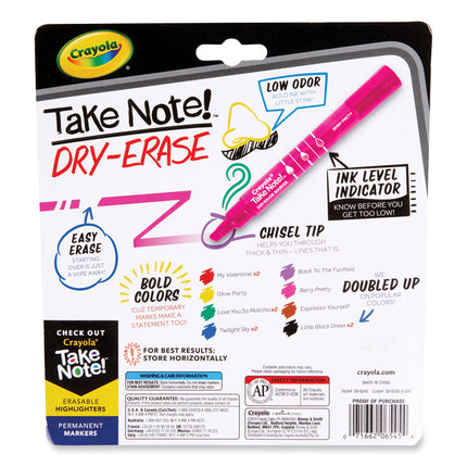 Take Note Dry-Erase Markers, Broad, Chisel Tip, Assorted, 12/Pack