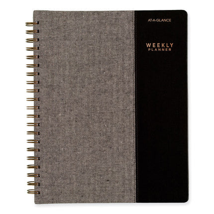 Signature Collection Black/Gray Felt Weekly/Monthly Planner, 11.25 x 9.5, Black/Gray Cover, 13-Month: Jan 2025 to Jan 2026