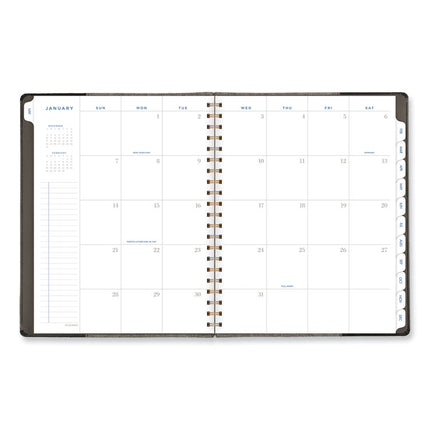 Signature Collection Black/Gray Felt Weekly/Monthly Planner, 11.25 x 9.5, Black/Gray Cover, 13-Month: Jan 2025 to Jan 2026