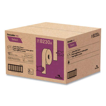 Select Jumbo Bath Tissue, Septic Safe, 2-Ply, White, 3.3" x 750 ft, 12/Carton