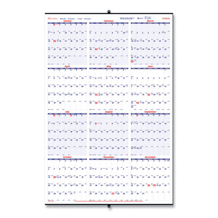 Yearly Wall Calendar, 24 x 36, White/Blue Sheets, 12-Month (Jan to Dec): 2025