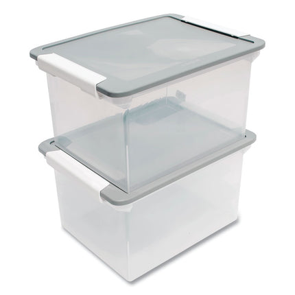 Tote with Locking Handles, Legal/Letter, 13.9" x 18.3" x 10.6", Clear/Silver, 4/Carton