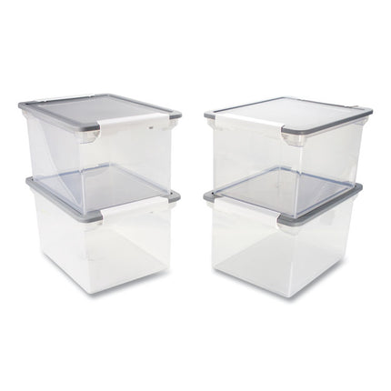 Tote with Locking Handles, Legal/Letter, 13.9" x 18.3" x 10.6", Clear/Silver, 4/Carton