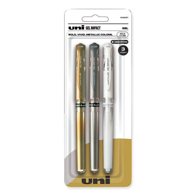 Signo Impact Gel Pen, Stick, Bold 1 mm, Assorted Metallic Ink and Barrel Colors, 3/Pack
