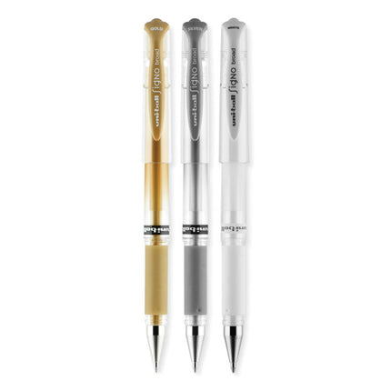 Signo Impact Gel Pen, Stick, Bold 1 mm, Assorted Metallic Ink and Barrel Colors, 3/Pack