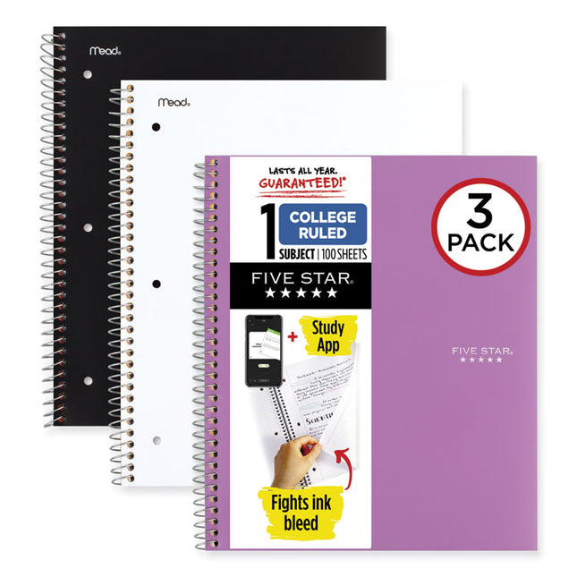 Wirebound Notebook, 1-Subject, Medium/College Rule, Assorted Cover Colors (Set 1), (100) 11 x 8.5 Sheets, 3/Pack