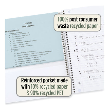 Recycled Notebook, 1-Subject, Medium/College Rule, Randomly Assorted Cover Color, (100) 11 x 8.5 Sheets