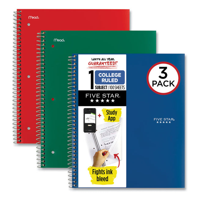 Wirebound Notebook, 1-Subject, Medium/College Rule, Assorted Cover Colors (Set 2), (100) 11 x 8.5 Sheets, 3/Pack