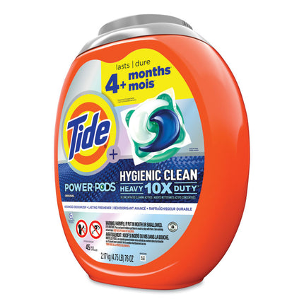 Hygienic Clean Heavy 10x Duty Power Pods, HE Compatible, Original Scent, 76 oz Tub, 45 Pods, 4/Carton