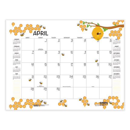 Recycled Honeycomb Desk Pad Calendar, Honeycomb Artwork, 22 x 17, White/Multicolor Sheets, 12-Month (Jan to Dec): 2025