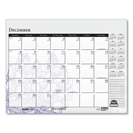 Recycled Desk Pad Calendar, Wild Flowers Artwork, 22 x 17, White Sheets, Black Binding/Corners,12-Month (Jan-Dec): 2025