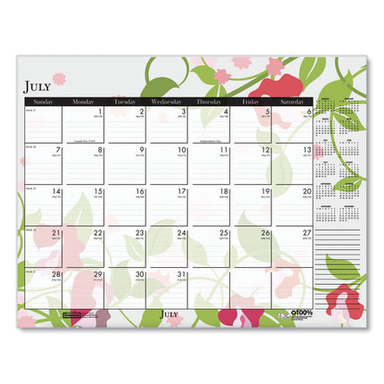 Recycled Desk Pad Calendar, Wild Flowers Artwork, 22 x 17, White Sheets, Black Binding/Corners,12-Month (Jan-Dec): 2025
