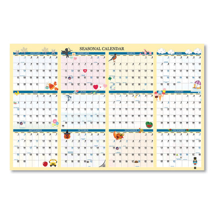 Recycled Seasonal Laminated Wall Calendar, Illustrated Seasons Artwork, 24 x 37, 12-Month (Jan to Dec): 2025