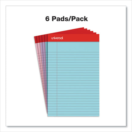 Perforated Ruled Writing Pads, Narrow Rule, Red Headband, 50 Assorted Pastels 5 x 8 Sheets, 6/Pack