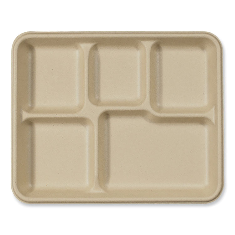 Fiber Trays, 5 Compartments, 8.5 x 10.24 x 1.01, Natural, Paper, 400/Carton