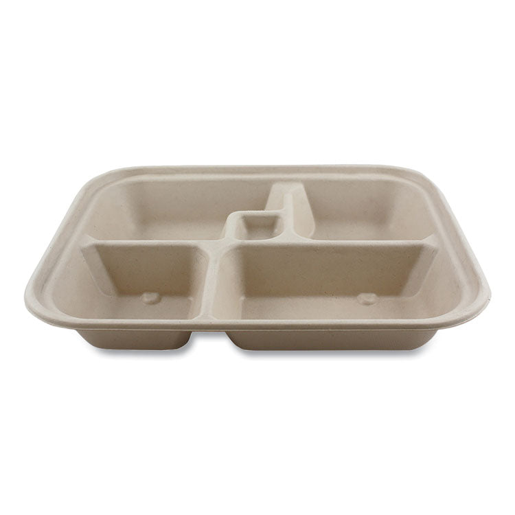 Fiber Containers, Bento Box, 5 Compartments, 12 x 9.5 x 2, Natural, Paper, 300/Carton