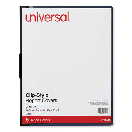 Clip-Style Report Cover, Clip Fastener, 8.5 X 11, Clear/black, 5/pack