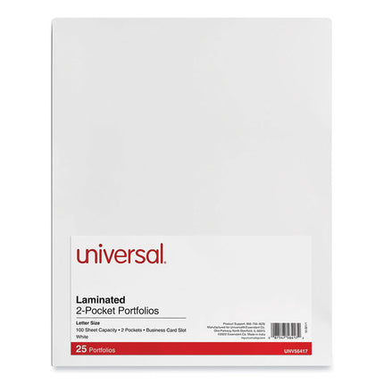 Laminated Two-Pocket Portfolios, Cardboard Paper, 100-Sheet Capacity, 11 X 8.5, White, 25/box