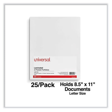 Laminated Two-Pocket Portfolios, Cardboard Paper, 100-Sheet Capacity, 11 X 8.5, White, 25/box