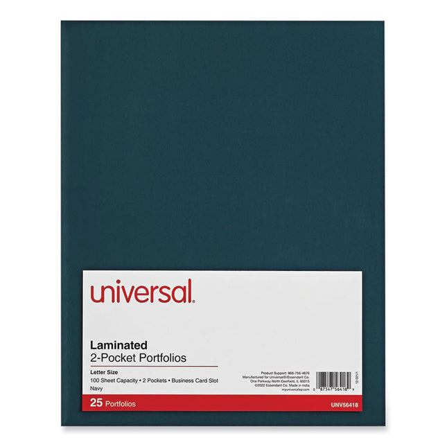 Laminated Two-Pocket Folder, Cardboard Paper, 100-Sheet Capacity, 11 X 8.5, Navy, 25/box