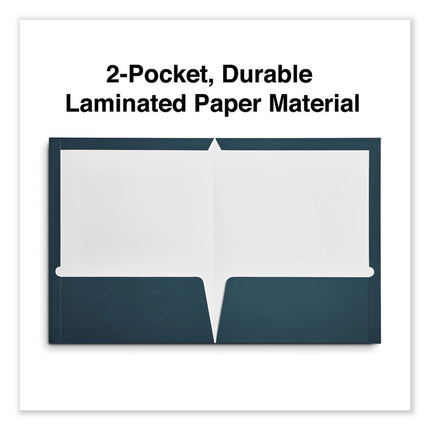 Laminated Two-Pocket Folder, Cardboard Paper, 100-Sheet Capacity, 11 X 8.5, Navy, 25/box