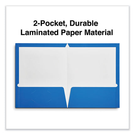 Laminated Two-Pocket Folder, Cardboard Paper, 100-Sheet Capacity, 11 X 8.5, Blue, 25/box