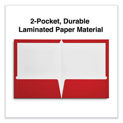 Laminated Two-Pocket Folder, Cardboard Paper, 100-Sheet Capacity, 11 X 8.5, Red, 25/box