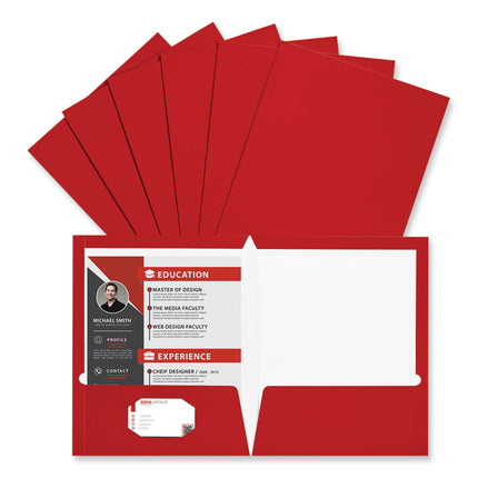 Laminated Two-Pocket Folder, Cardboard Paper, 100-Sheet Capacity, 11 X 8.5, Red, 25/box