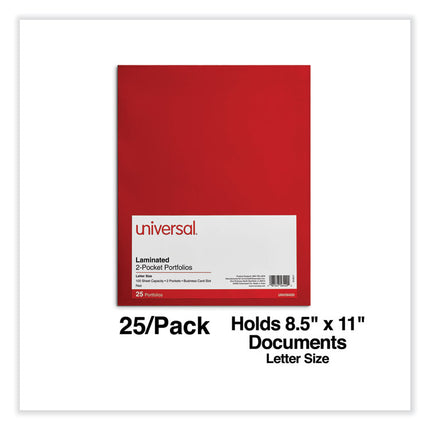 Laminated Two-Pocket Folder, Cardboard Paper, 100-Sheet Capacity, 11 X 8.5, Red, 25/box