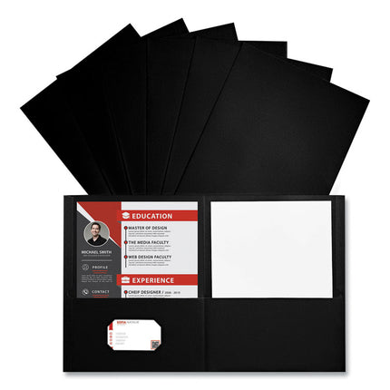 Two-Pocket Portfolio, Embossed Leather Grain Paper, 11 X 8.5, Black, 25/box