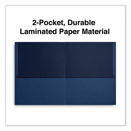 Two-Pocket Portfolio, Embossed Leather Grain Paper, 11 X 8.5, Dark Blue, 25/box
