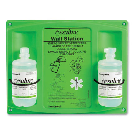 Double Bottle Sterile Saline Eye Wash Wall Station, 16 oz Bottles, 2 Bottles/Station, 4 Stations/Carton