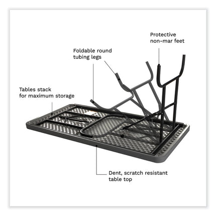 IndestrucTable Commercial Folding Table, Rectangular, 48" x 24" x 29", Charcoal Top, Charcoal Base/Legs