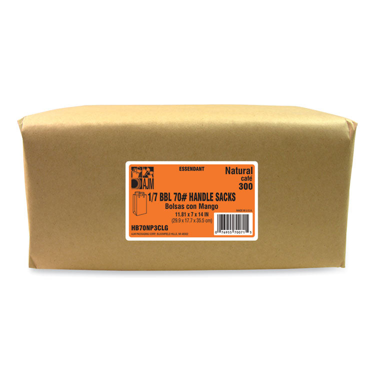 Handle Bag, #1/6 BBL Size, Natural Kraft Flat Handles, 12" x 7" x 17", Brown, 300/Bundle