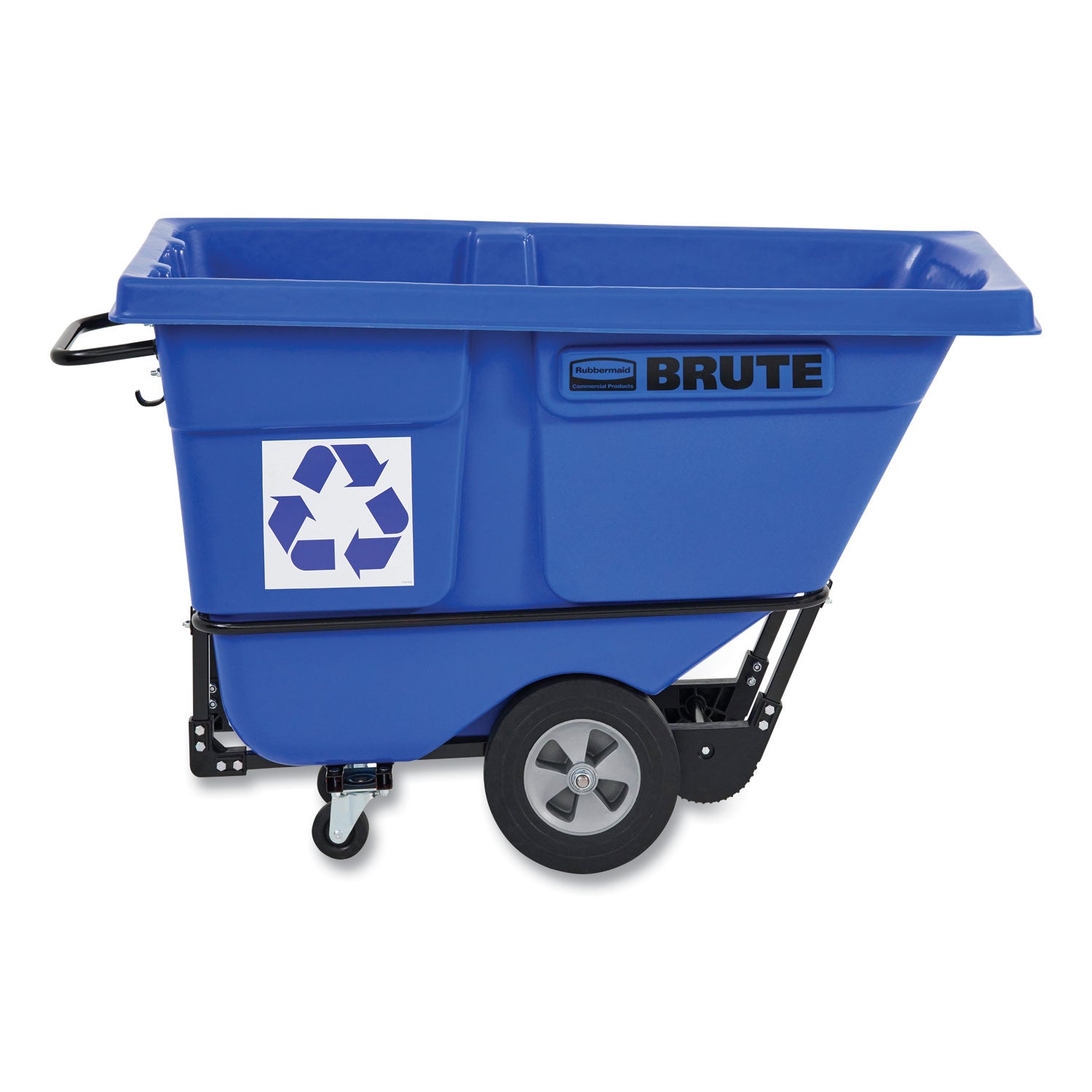 BRUTE Rotomolded Recycling Tilt Truck, 101 gal, 850 lb Capacity, Plastic/Steel Frame, Blue