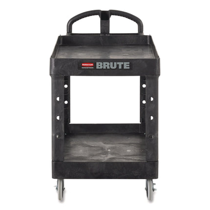 BRUTE Heavy-Duty Utility Cart with Lipped Shelves, Plastic, 2 Shelves, 750 lb Capacity, 26" x 55" x 33.25", Black