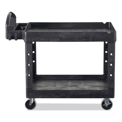 BRUTE Heavy-Duty Utility Cart with Lipped Shelves, Plastic, 2 Shelves, 500 lb Capacity, 17.13" x 38.5" x 38.88", Black