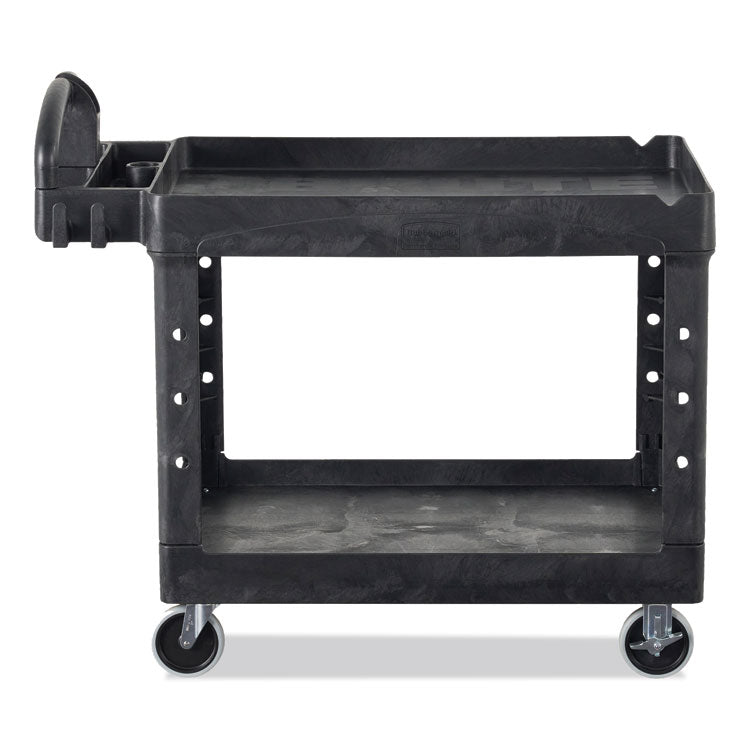 BRUTE Heavy-Duty Utility Cart with Lipped Shelves, Plastic, 2 Shelves, 500 lb Capacity, 17.13" x 38.5" x 38.88", Black