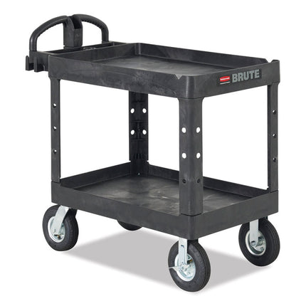 BRUTE Heavy-Duty Utility Cart with Lipped Shelves, Plastic, 2 Shelves, 500 lb Capacity, 17.13" x 38.5" x 38.88", Black