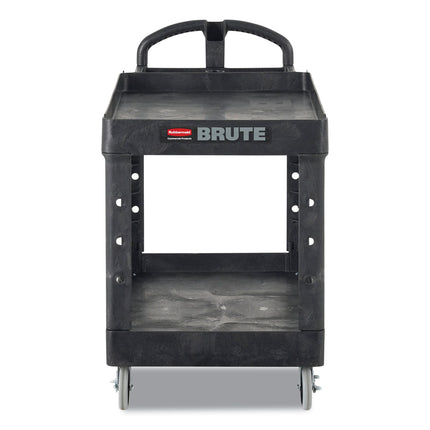 BRUTE Heavy-Duty Utility Cart with Lipped Shelves, Plastic, 2 Shelves, 500 lb Capacity, 17.13" x 38.5" x 38.88", Black