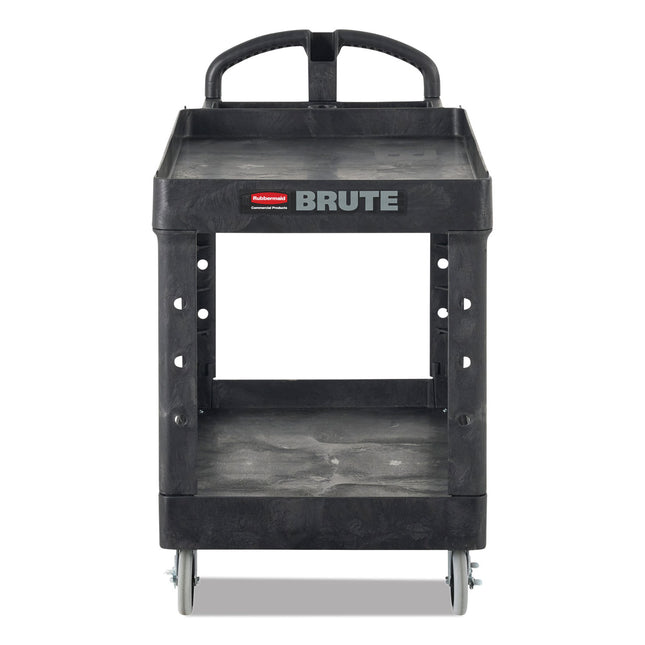 BRUTE Heavy-Duty Utility Cart with Lipped Shelves, Plastic, 2 Shelves, 750 lb Capacity, 25.25" x 54" x 39.25", Black