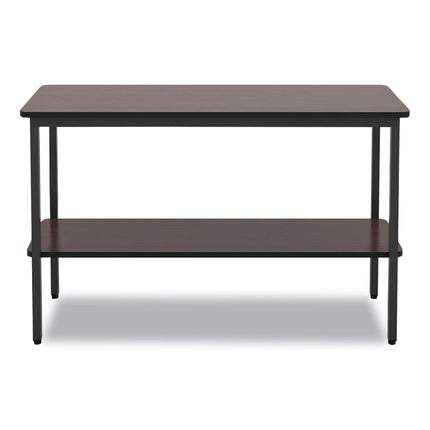 OfficeWorks One-Shelf Utility Table, Rectangular, 47.25" x 17.7" x 29.5", Walnut Top, Black Base/Legs