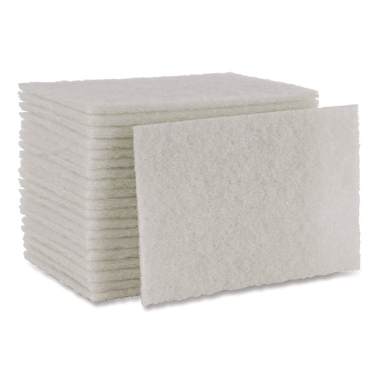 Light-Duty Scouring Pad, 6 x 9, White, 20/Carton