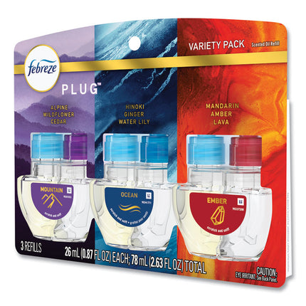 PLUG Air Freshener Refills, 2.63 oz, Alpine Wildflower Cedar/Hinoki Ginger Water Lily/Mandarin Amber Lava, 3/PK, 6 PK/Carton