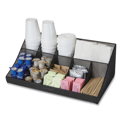 Network Collection 11-Compartment Coffee Cup and Condiment Countertop Organizer, 9.5 x 17.88 x 6.63, Black